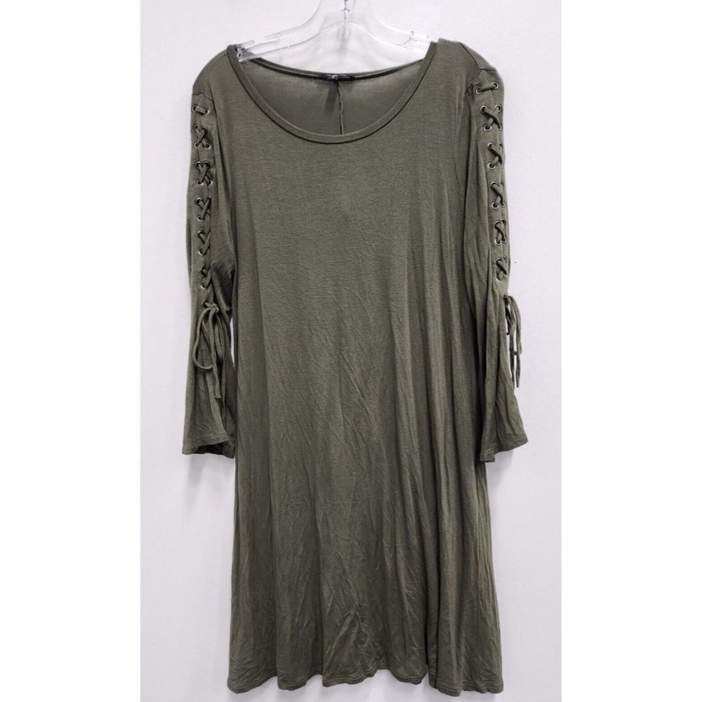 Express Womens Boho Shift Dress Size Medium Olive Green Lace Up